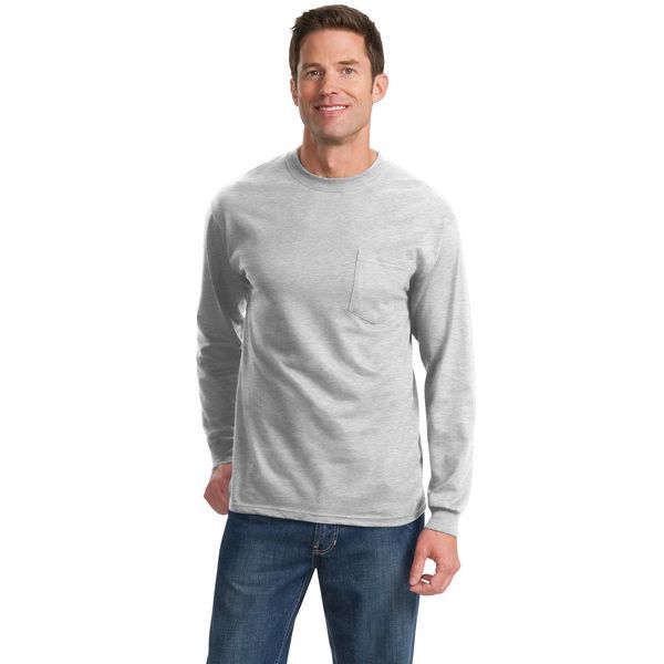 Port & Company® Essential Heavyweight 100% Cotton Men's Long Sleeve Pocket Tee
