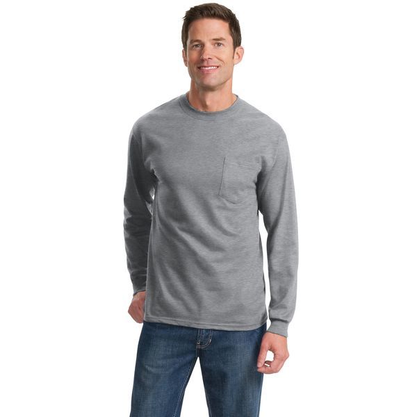 Port & Company® Essential Heavyweight 100% Cotton Men's Long Sleeve Pocket Tee