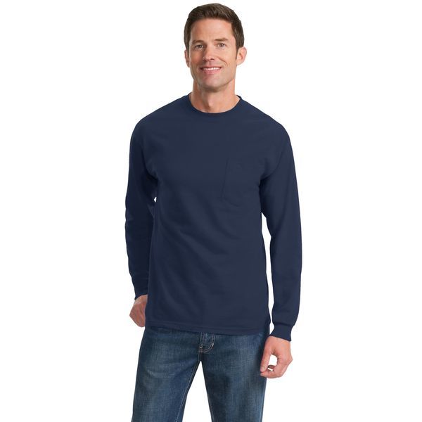 Port & Company® Essential Heavyweight 100% Cotton Men's Long Sleeve Pocket Tee