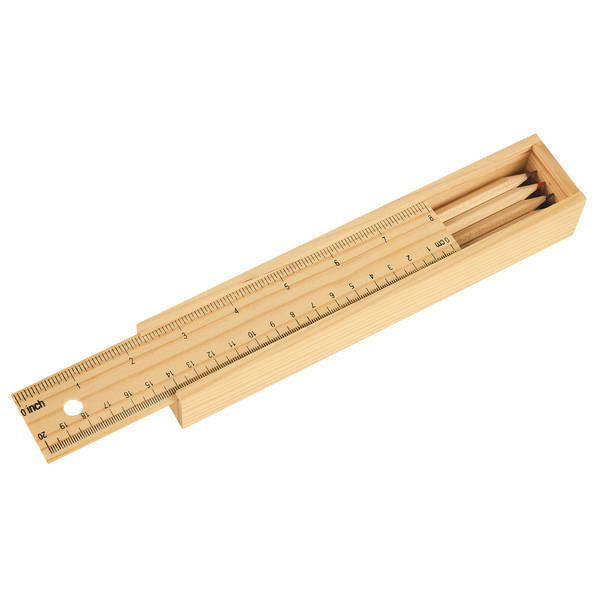 Colored Pencil Set In Wooden Ruler Box