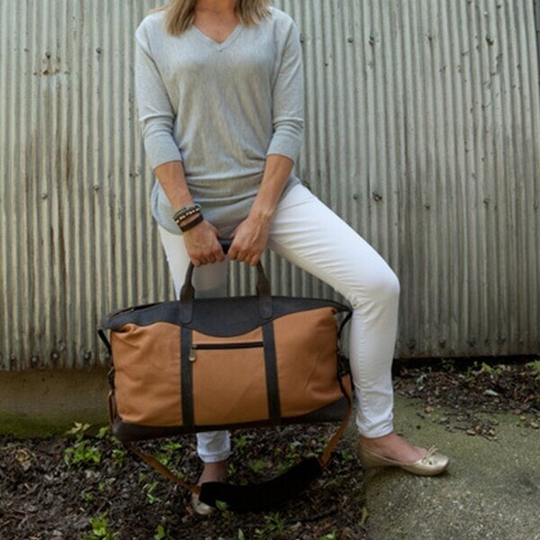 Utah Canyon Buffalo Leather and Canvas Duffel Bag, 22"