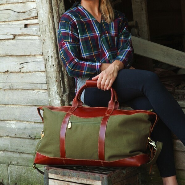 Pine Canyon Buffalo Leather and Canvas Duffel, 22"