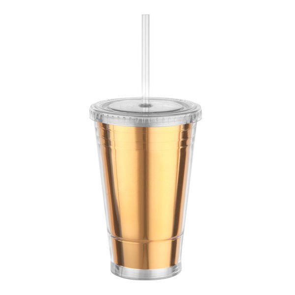 Metallic Slurpy Plastic Tumbler with Straw, 16oz