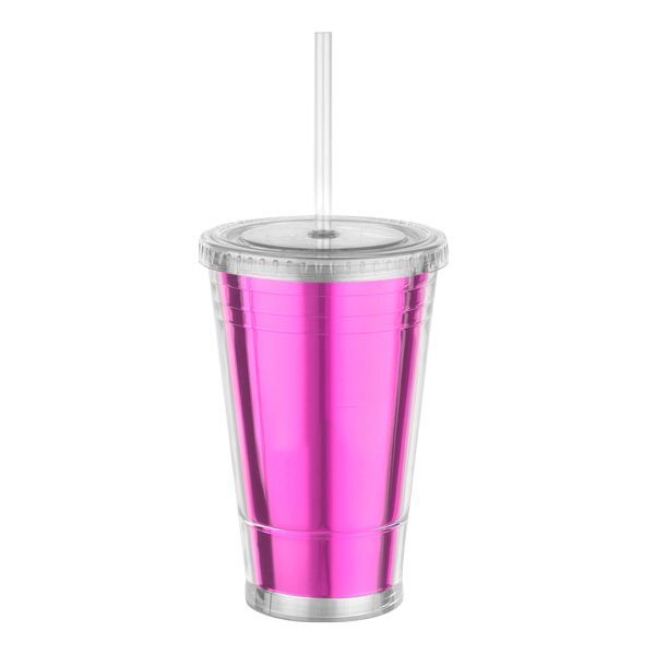 Metallic Slurpy Plastic Tumbler with Straw, 16oz