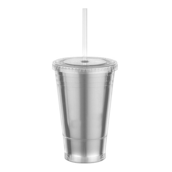 Metallic Slurpy Plastic Tumbler with Straw, 16oz