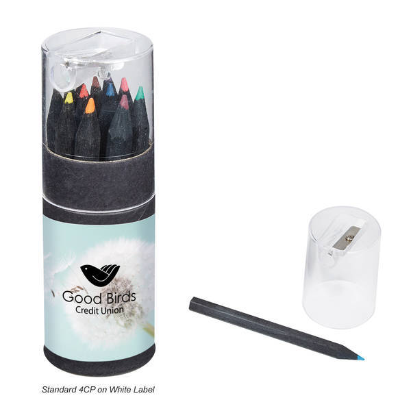 Colored Pencils In Matte Black Tube With Sharpener, 12 Piece