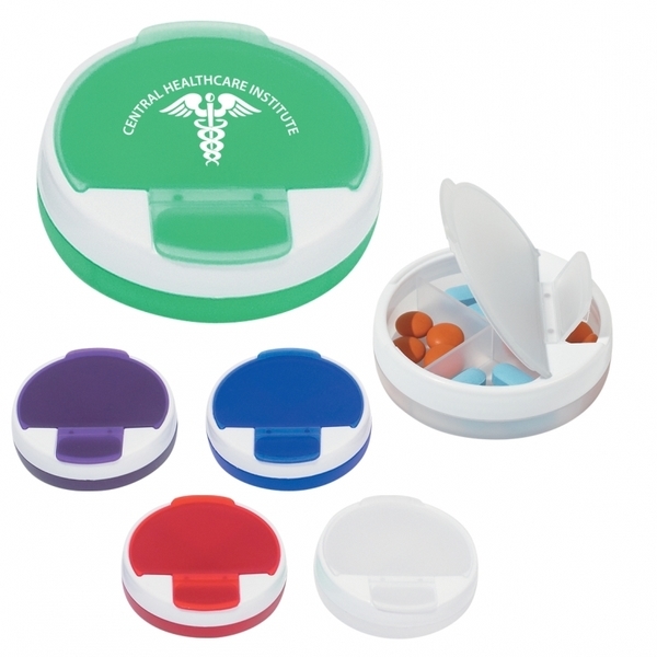 Round Travel Pill Box, Four Compartment