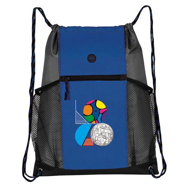 Two-Tone Multi-Pocket 300D Polyester Drawstring Backpack