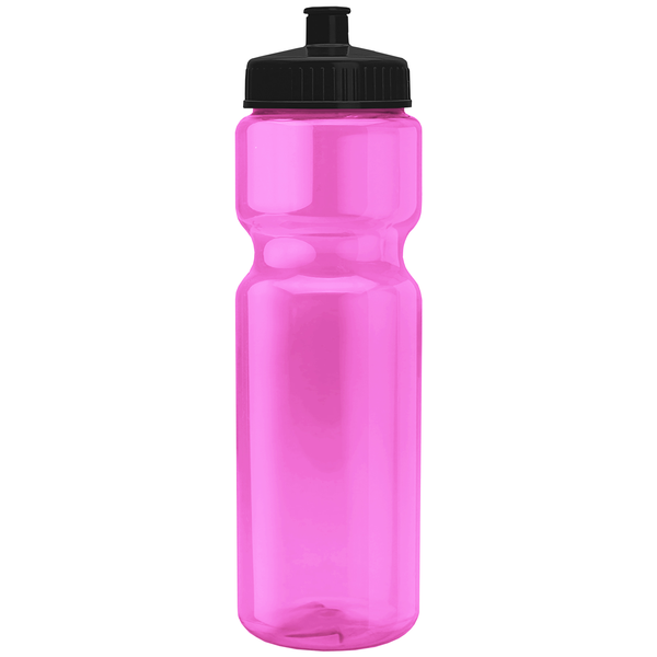 Transparent Pink Sports Bottle, 28oz. - Push/Pull Lid