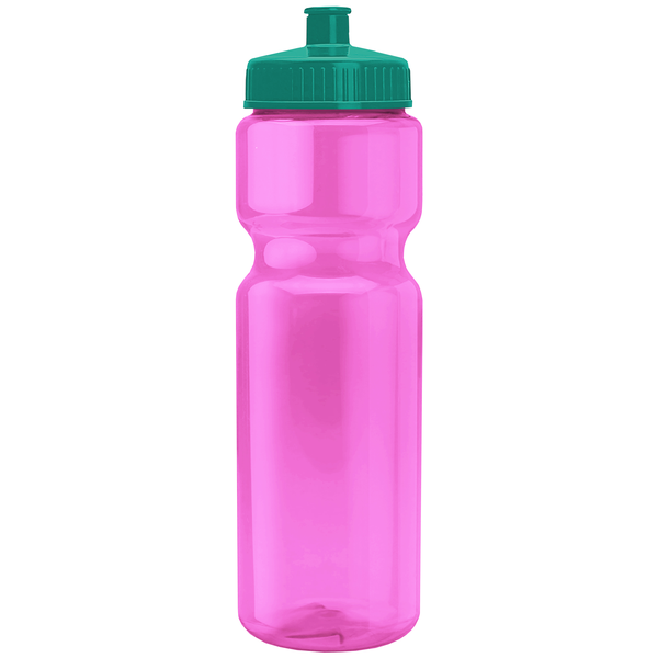Transparent Pink Sports Bottle, 28oz. - Push/Pull Lid