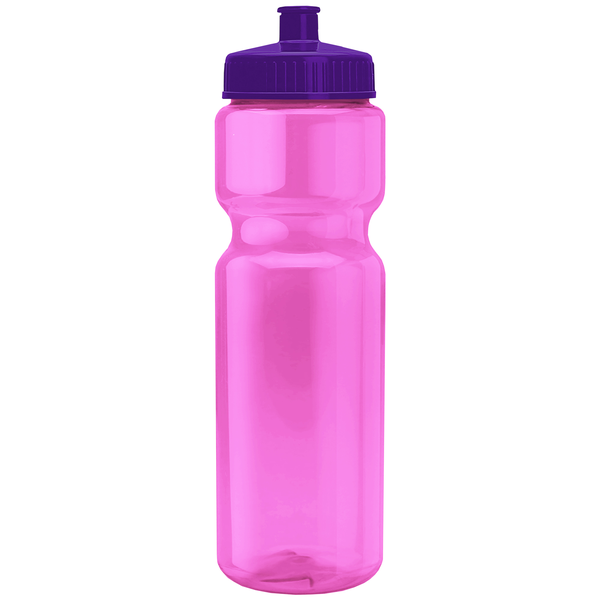 Transparent Pink Sports Bottle, 28oz. - Push/Pull Lid