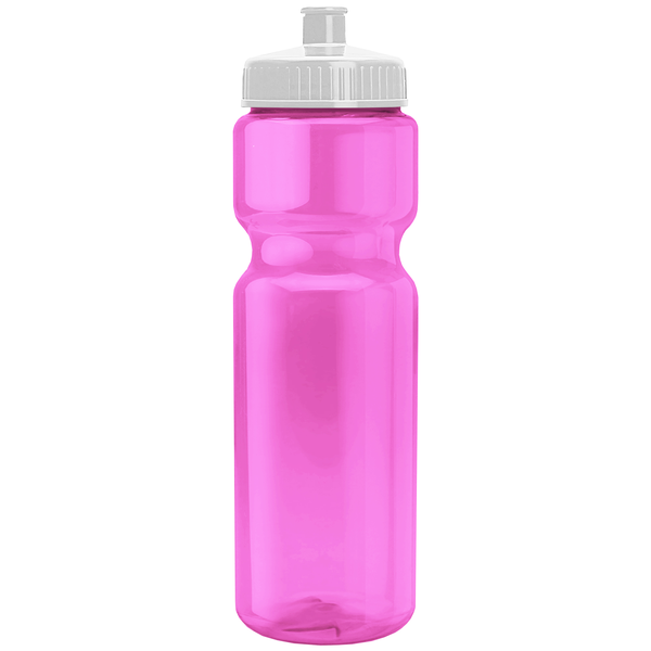 Transparent Pink Sports Bottle, 28oz. - Push/Pull Lid