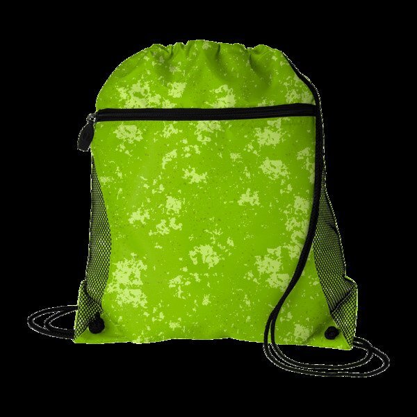 Distressed Printed Polyester Mesh Pocket Drawcord Cinchpack