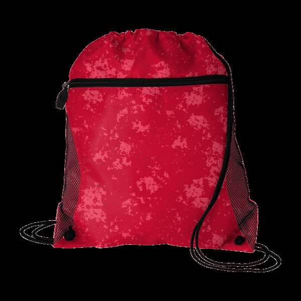 Distressed Printed Polyester Mesh Pocket Drawcord Cinchpack