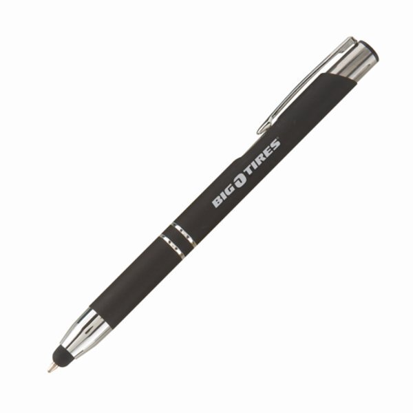 Tres-Chic Click Action Soft Coated Ballpoint Stylus Pen w/ Chrome Accents