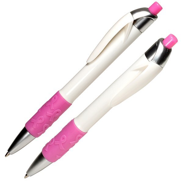 Pink Awareness Ribbon Click Pen w/ Rubber Grip