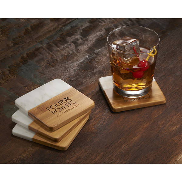 Marble & Bamboo Coaster Set