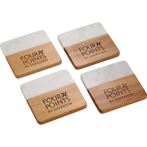 Marble & Bamboo Coaster Set