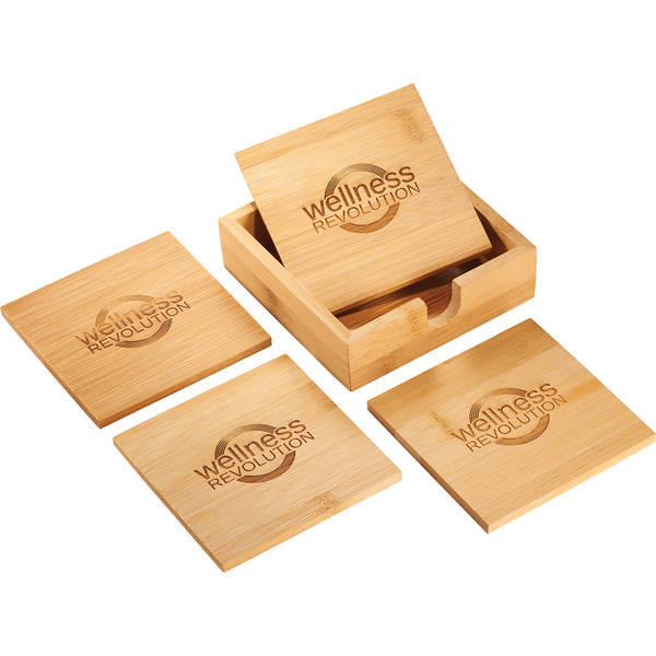 Bamboo Four-Piece Coaster Set