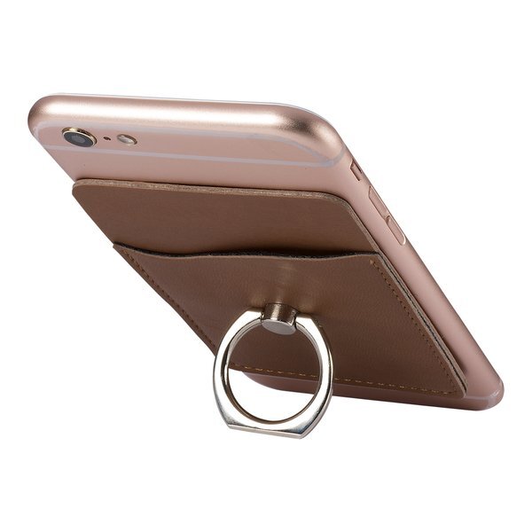 Tuscany™ Leatherette Smartphone Pocket Card Holder w/ Metal Ring Phone Stand