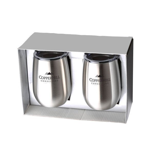 Stainless Steel Stemless Wine Tumbler Gift Set, 9oz.