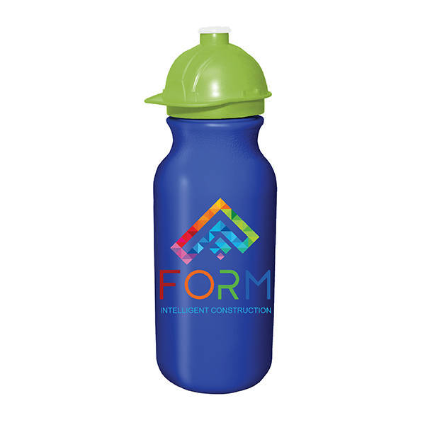 Safety Helmet Sport Bottle w/ Push 'n Pull Cap, 20oz., Full Color Imprint
