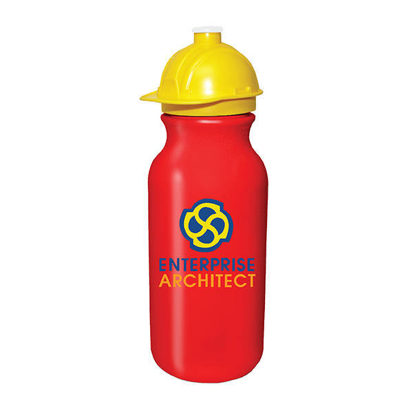 Safety Helmet Sport Bottle w/ Push 'n Pull Cap, 20oz., Full Color Imprint