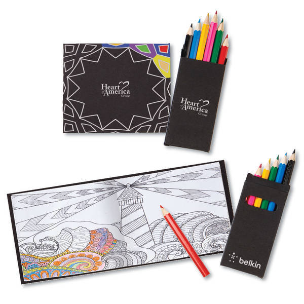 Black Cover Adult Coloring Book & 6 Color Pencil Set