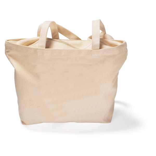 Zippered Cotton Canvas Shoulder Tote