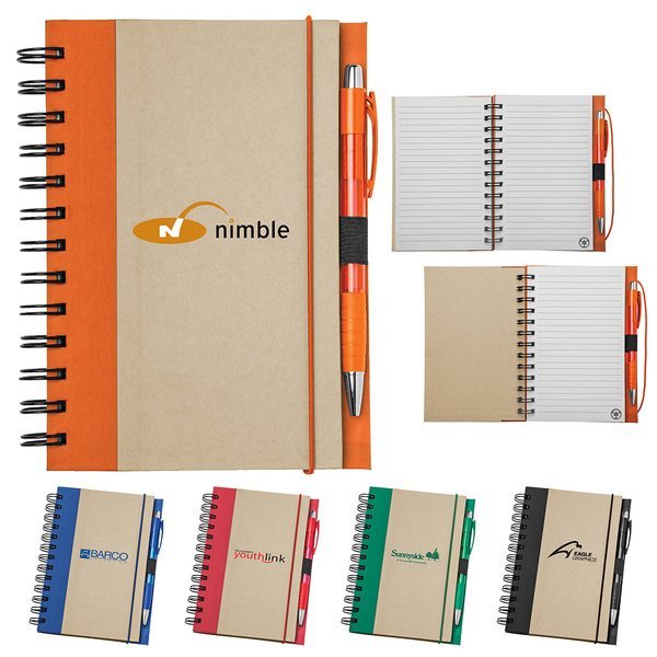 Recycled Color Spine Spiral Notebook & Pen Set, 5-1/2