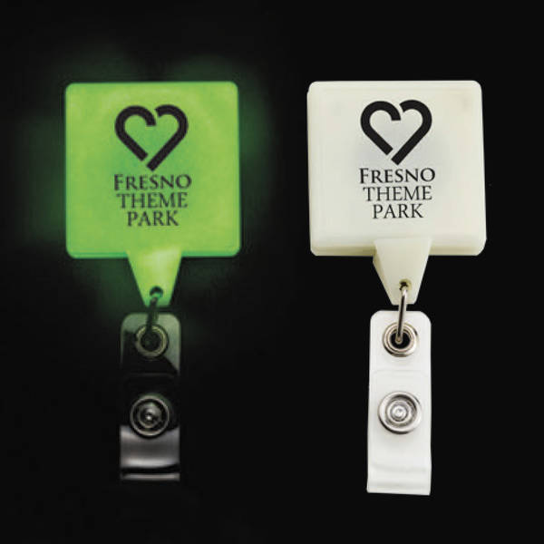 Glow in the Dark Jumbo Square Retractable Badge Holder, Alligator Clip