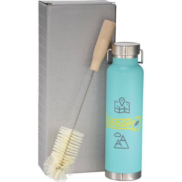 Thor Copper Vacuum Insulated Bottle & Bottle Brush Gift Set, 22oz.