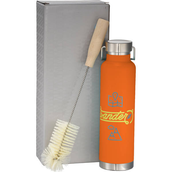 Thor Copper Vacuum Insulated Bottle & Bottle Brush Gift Set, 22oz.