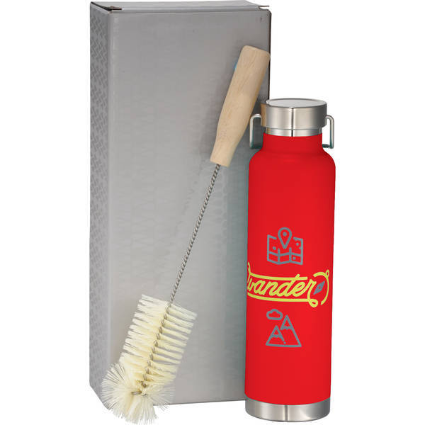 Thor Copper Vacuum Insulated Bottle & Bottle Brush Gift Set, 22oz.