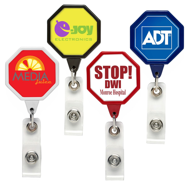 Jumbo Octagon Retractable Badgeholder, Aligator Clip