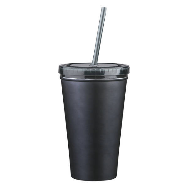 Double Wall Stainless Steel Tumbler w/ Straw, 16oz