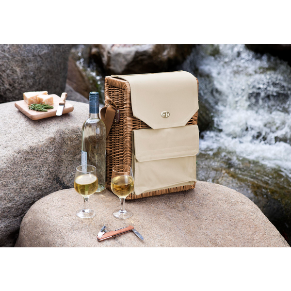 Corsica Two-Bottle Wine Basket & Corkscrew Set