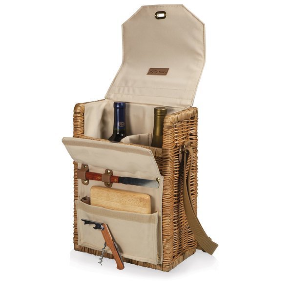 Corsica Two-Bottle Wine Basket & Corkscrew Set