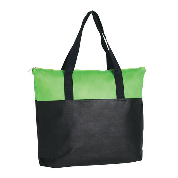 Zippered Colored Trim Non-Woven Tote