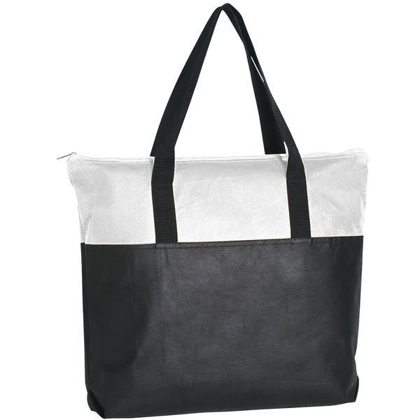 Zippered Colored Trim Non-Woven Tote