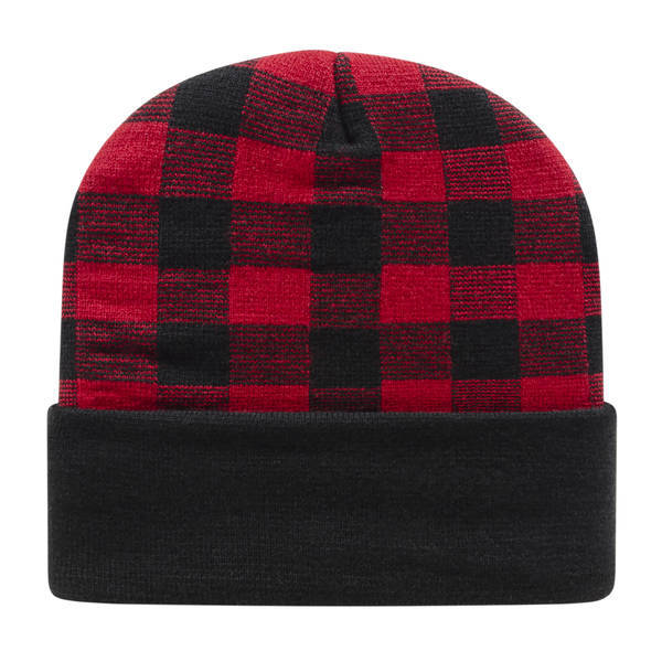 Buffalo Plaid Knit Cap with Cuff