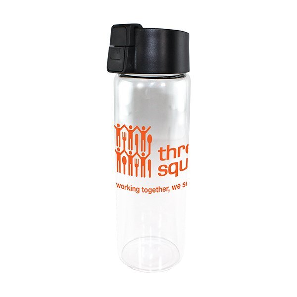 Durable Clear Glass Water Bottle w/ Flip Top Lid, 20oz.