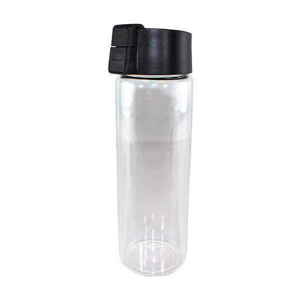 Durable Clear Glass Water Bottle w/ Flip Top Lid, 20oz., Full Color Imprint