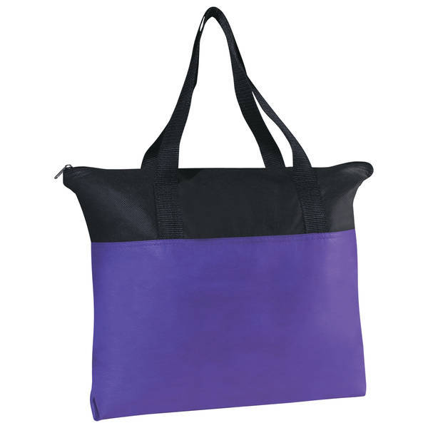Black Trim Zippered Non-Woven Tote Bag