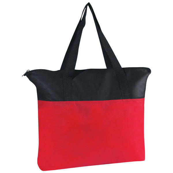 Black Trim Zippered Non-Woven Tote Bag
