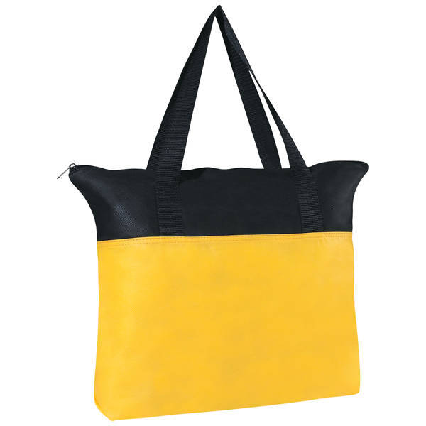 Black Trim Zippered Non-Woven Tote Bag