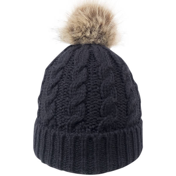 Cable Knit Faux Fur Pom Beanie