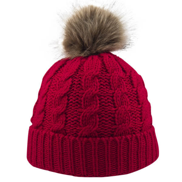 Cable Knit Faux Fur Pom Beanie
