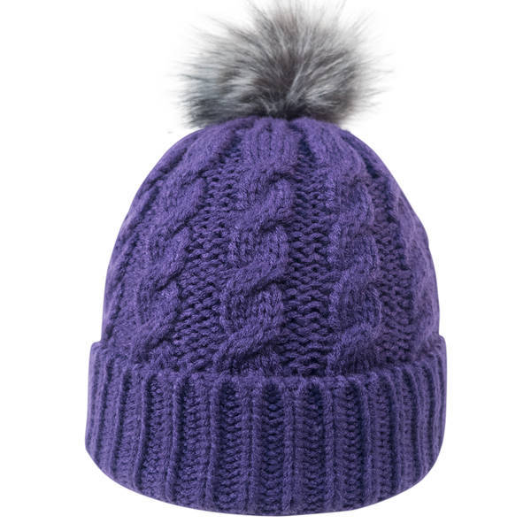 Cable Knit Faux Fur Pom Beanie