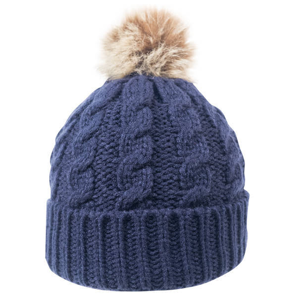 Cable Knit Faux Fur Pom Beanie